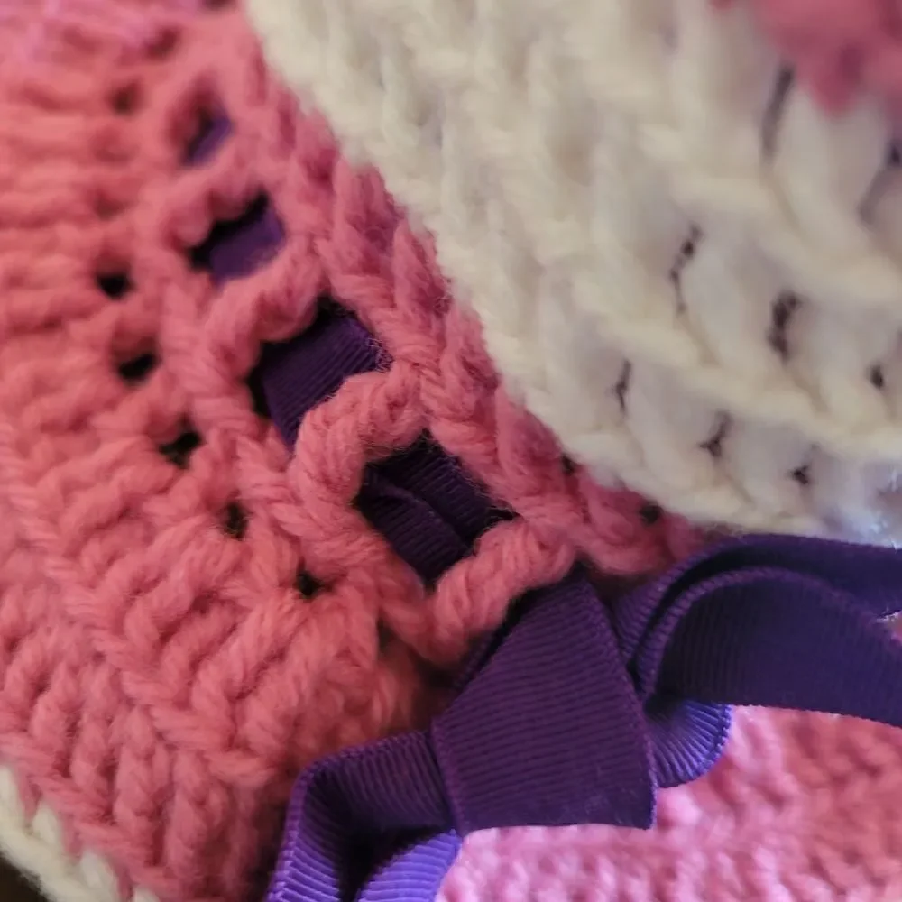 Knit doll preemoe baby crochet bucket hat pink white mini
